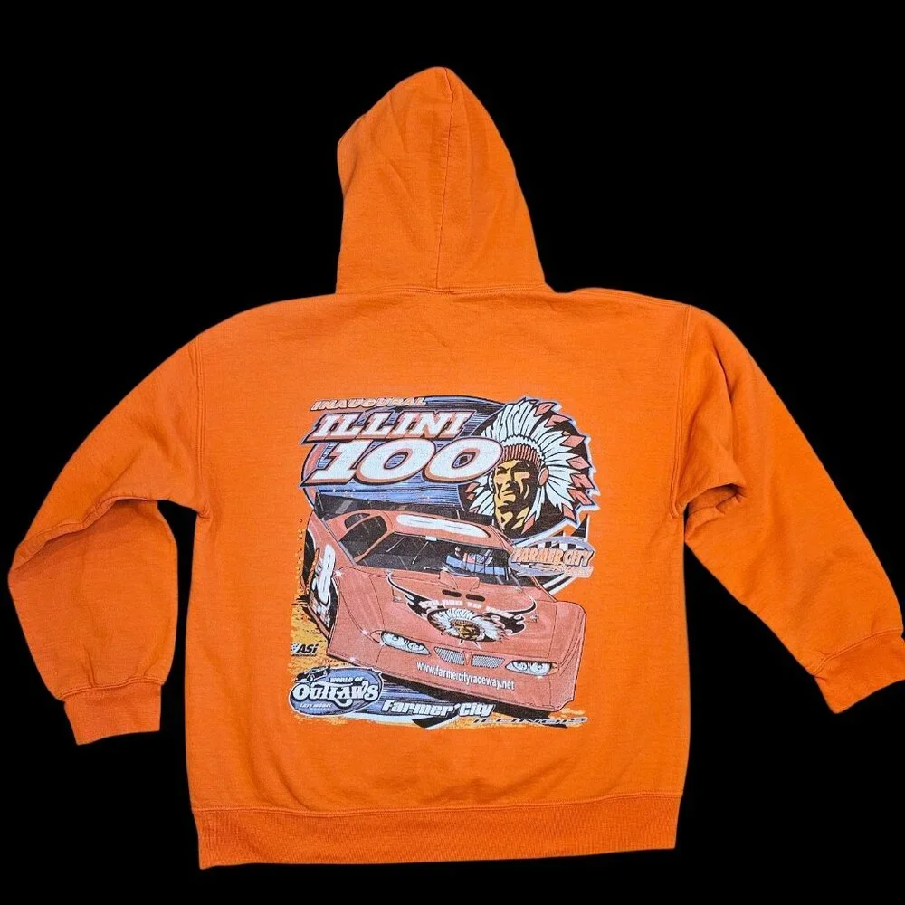 Y2K Inaugural Illini 100 Hoodie Size L Orange Late‎ Model Farmer City Chief